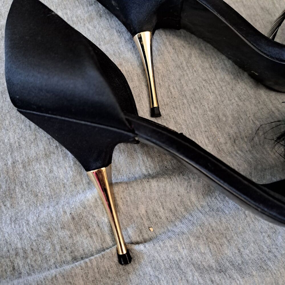 ZARA Feathered High-Heel Party Sandals Black& Gold Size USA 7.5 EUR 38 - Picture 5 of 9